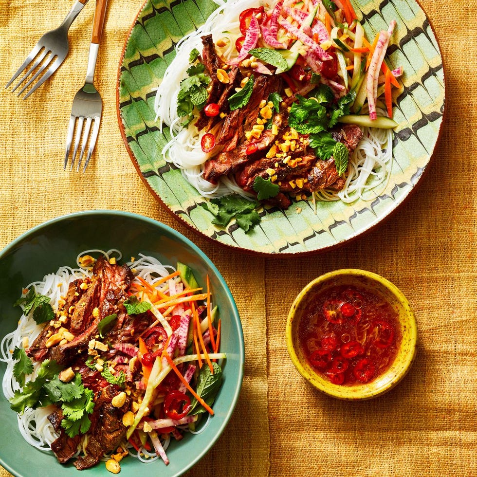 steak and rice noodle bowls