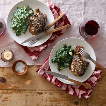 steak au poivre with creamed spinach