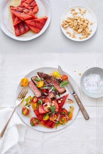 steak recipes - grilled watermelon and steak salad