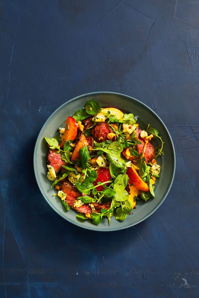 steak, peach and watercress salad