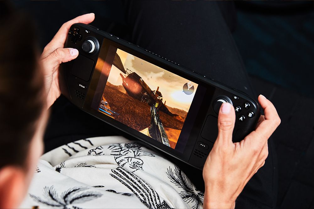 the steam deck being played in handheld mode