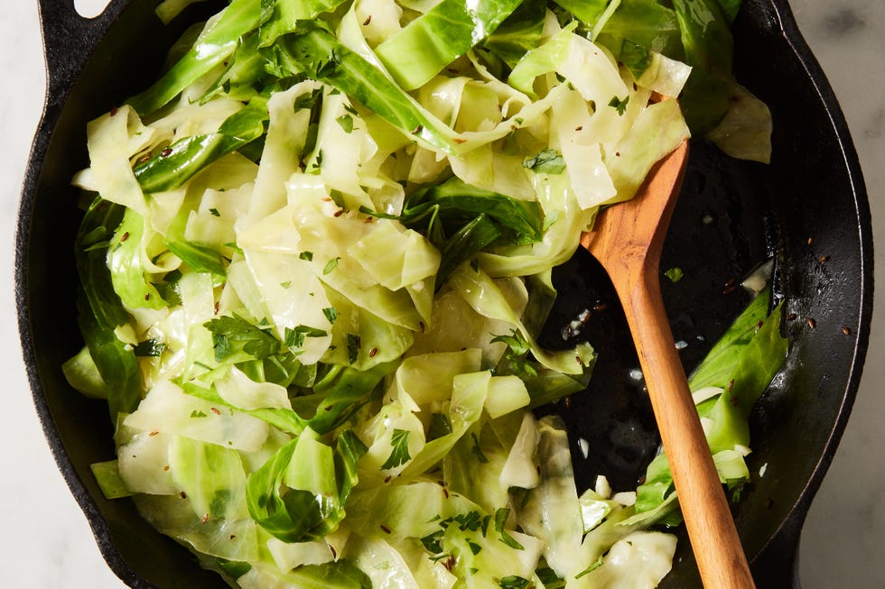 steamed cabbage in a skillet