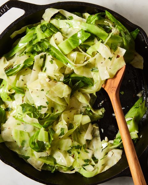 steamed cabbage in a skillet