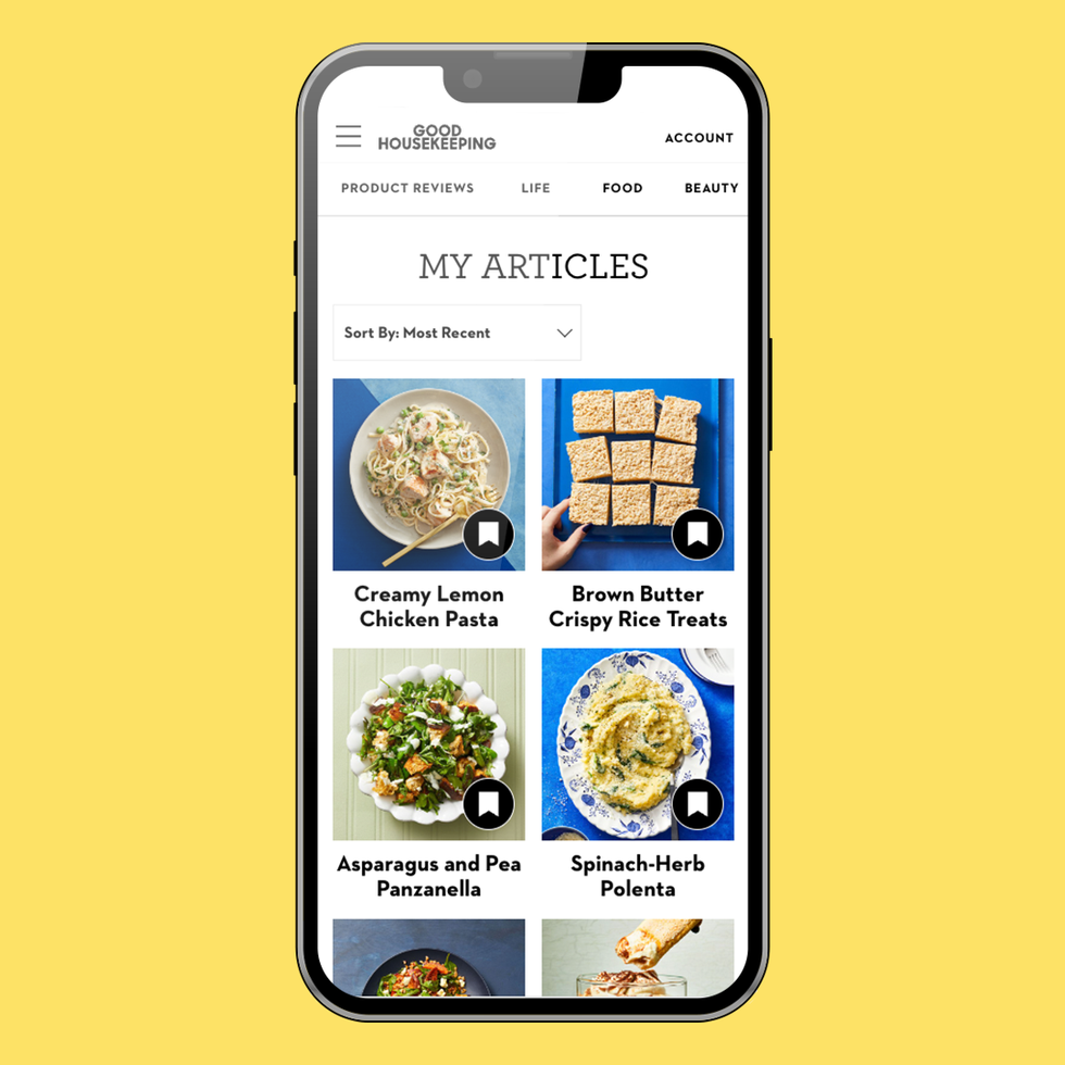 iphone screen showing saved articles on good housekeeping dot com