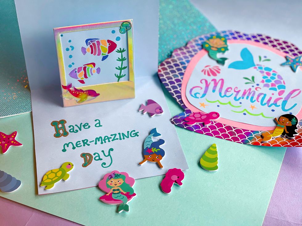 how to make a mermaid pop up card for children