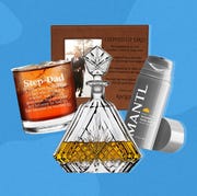 This is an image step dad whiskey glass, decanter, frame and mantl spf