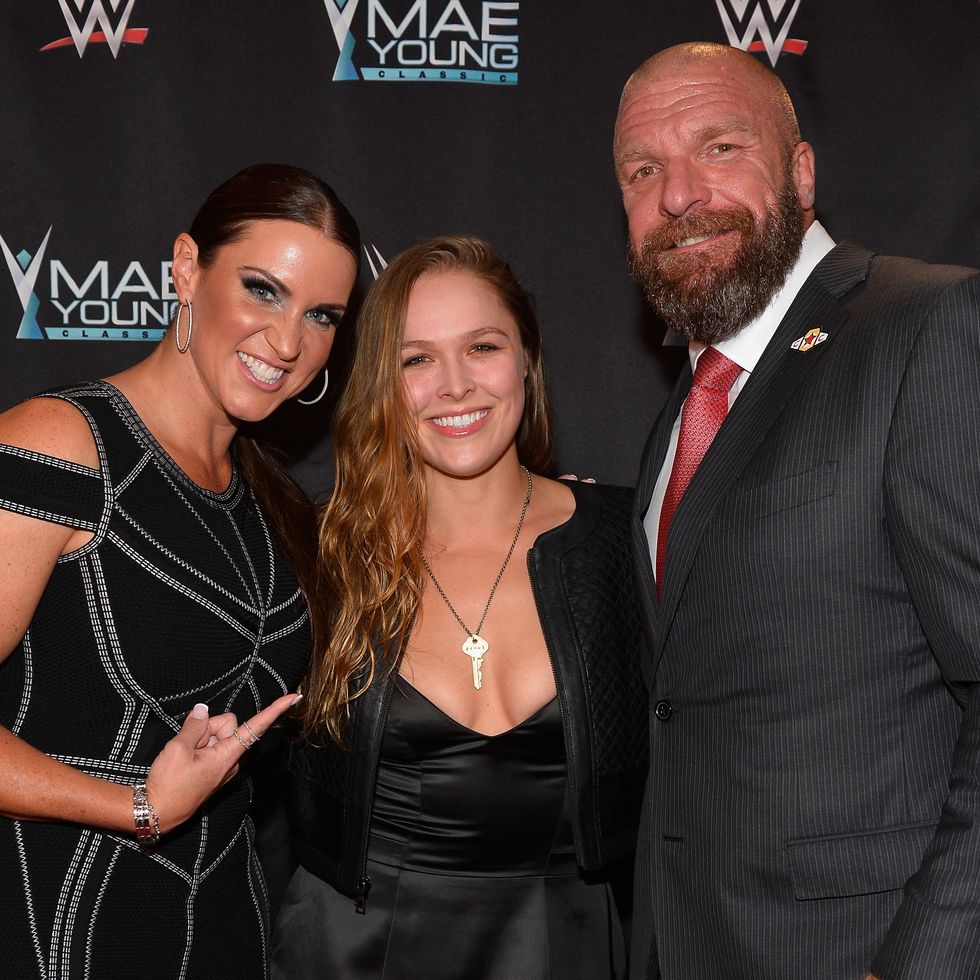 wwe stephanie mcmahon, ronda rousey and triple h at mae young classic
