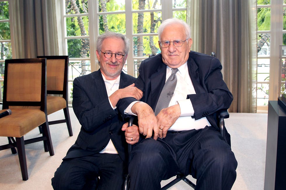steven spielberg and his dad arnold spielberg pictured in 2012