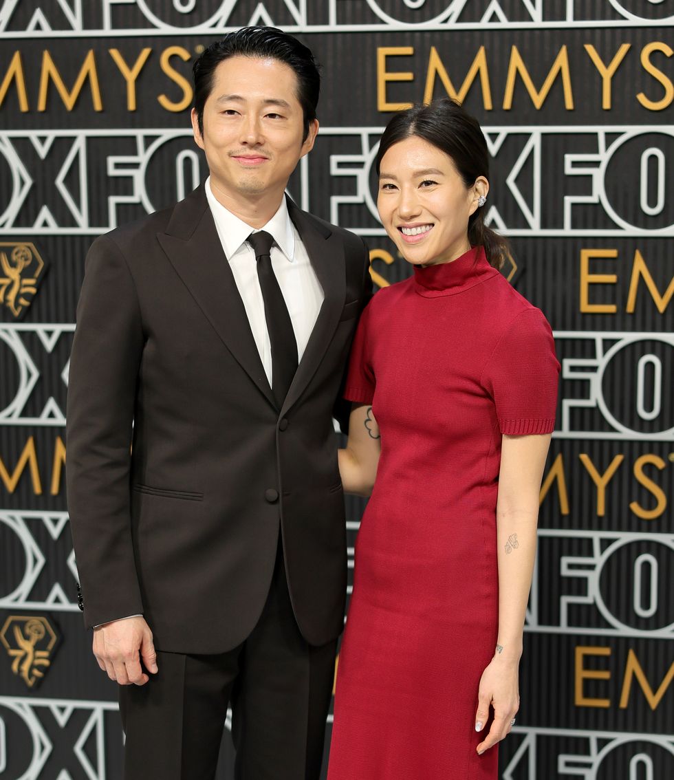 los angeles, california january 15 l r steven yeun and jo pak attend the 75th primetime emmy awards at peacock theater on january 15, 2024 in los angeles, california photo by neilson barnardgetty images
