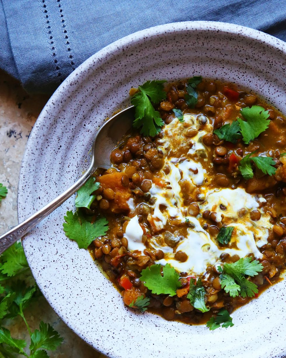 butternut squash and lentil stew with cream
