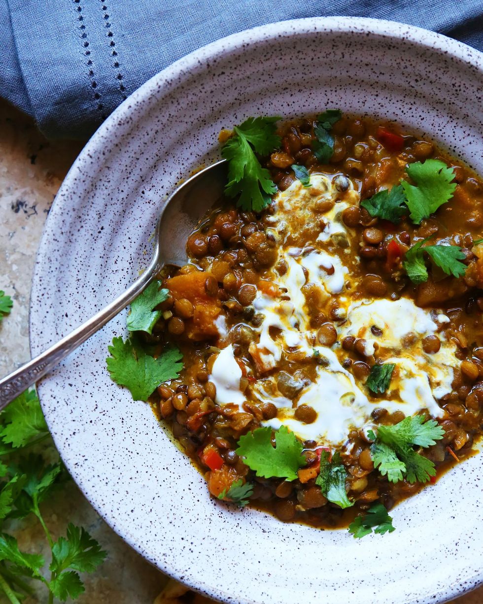 butternut squash and lentil stew with cream