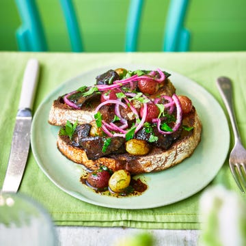 sticky chicken livers and grapes on toast