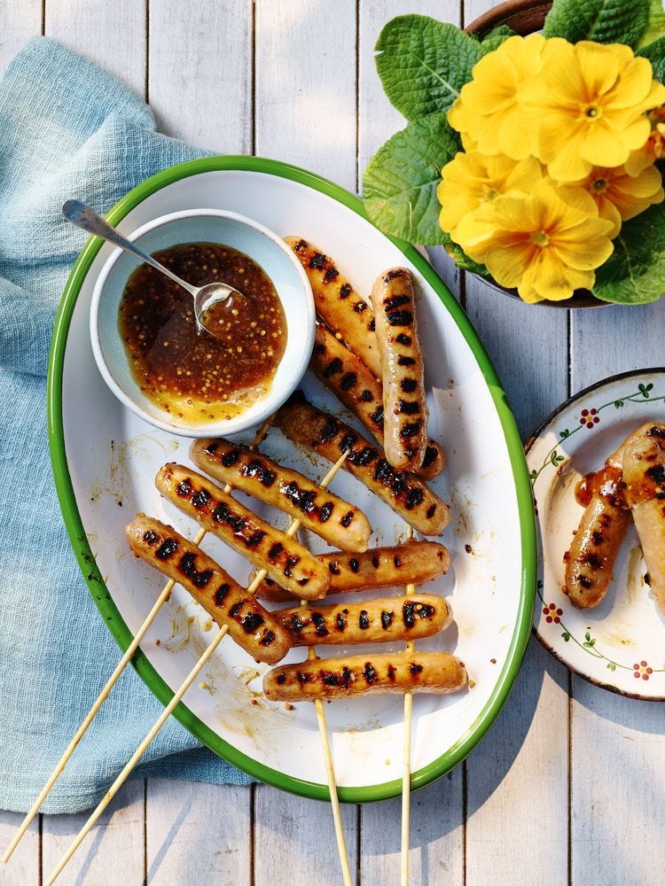 Barbecued honey and soy sausages