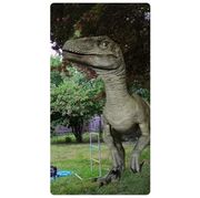 an ar dinosaur comes to life in a man's backyard