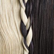 still life of blond and brown hair, braided