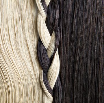 still life of blond and brown hair, braided
