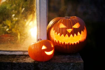 still life of halloween carved pumpkins