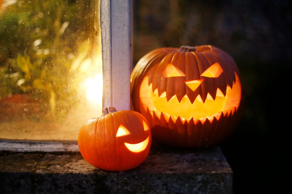 still life of halloween carved pumpkins