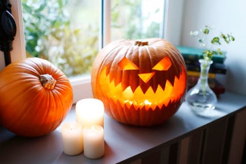 still life of halloween pumpkins