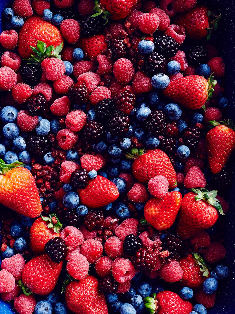 strawberries, blackberries, blueberries, raspberries and cranberries