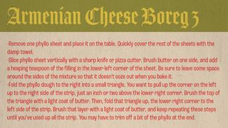 recipe card for armenien cheese boreg