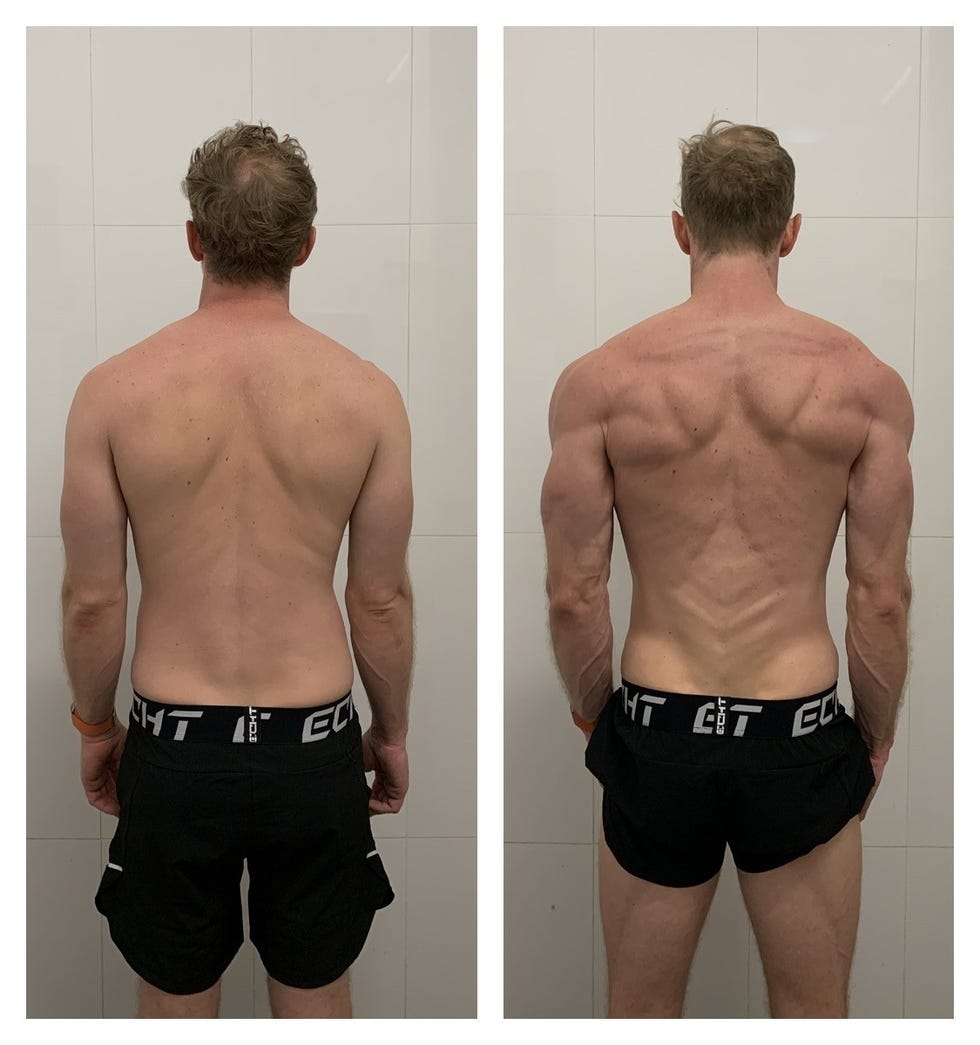before and after, back view