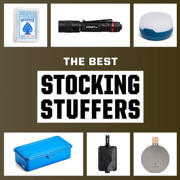 the best stocking stuffers, bar set, pocket knives, flashlight, playing cards, lantern, flask, beanie