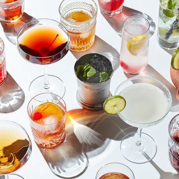 arrangement of delicious cocktails served in glassware