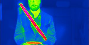 heated seat belt, as viewed through thermal imaging
