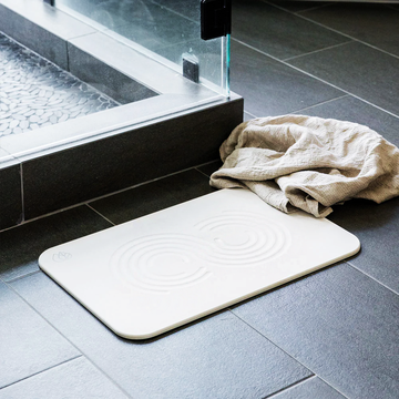 a towel on a tile floor