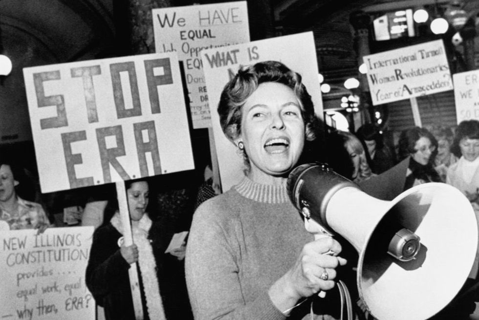 Phyllis Schlafly leading protest against the ERA