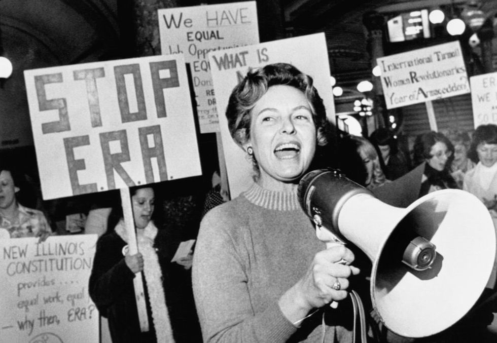 stop era national chairman phyllis schafly leads members opposed to the equal rights amendment in washington dc