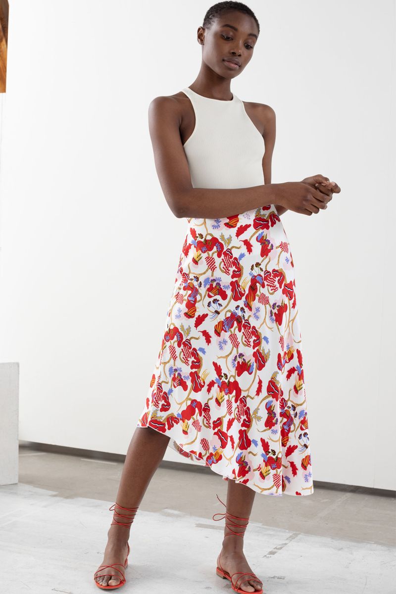 Floral button outlet front midi skirt