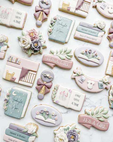 storybook baby shower theme decorative sugar cookies