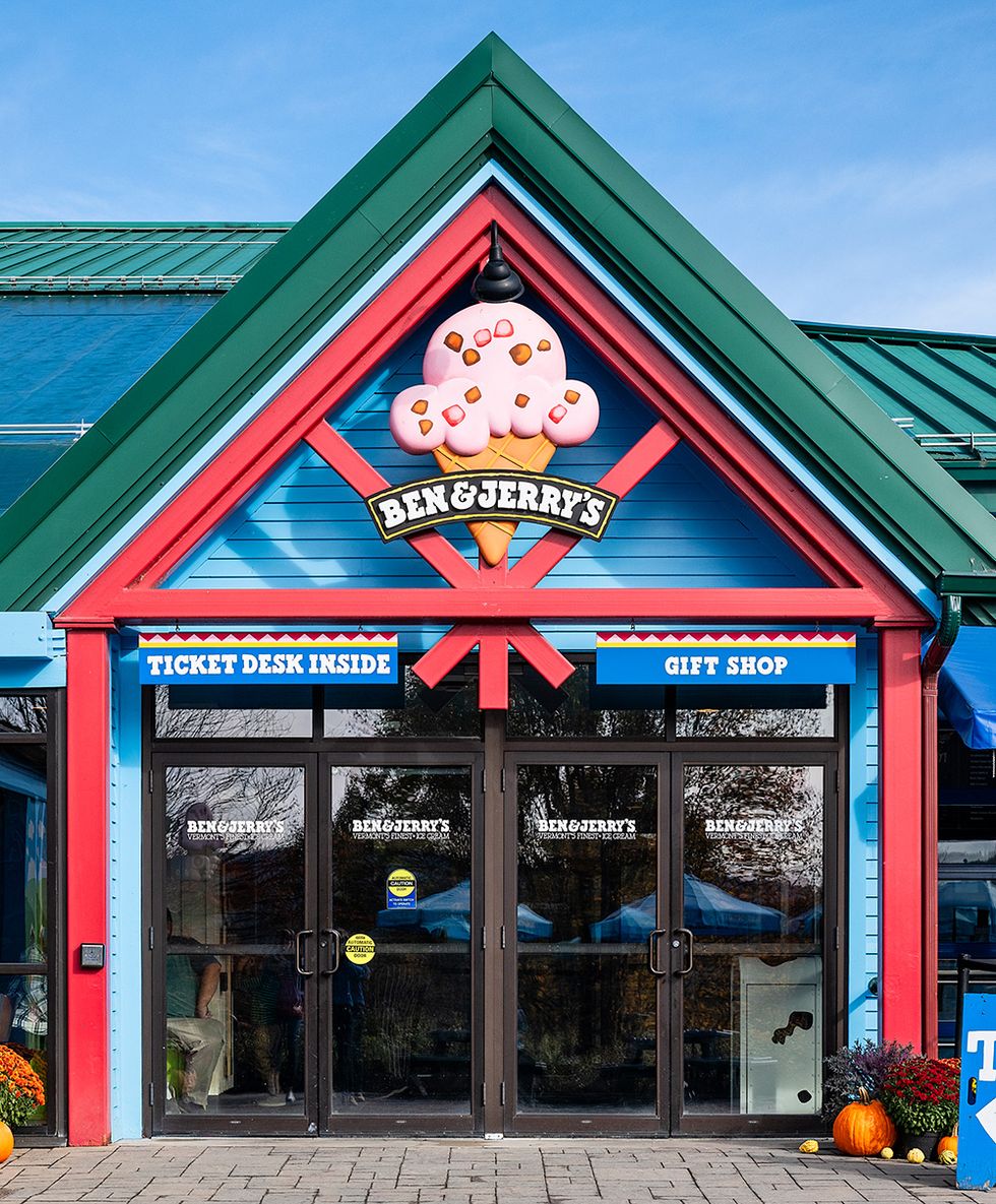 sign in front of ben and jerry's factory