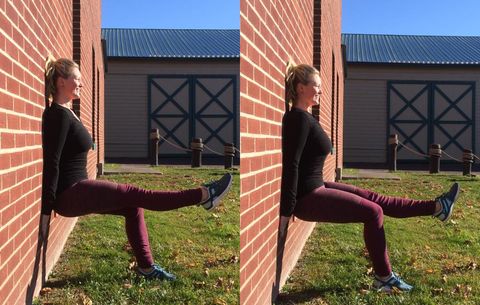 Wall sit with straight leg lift