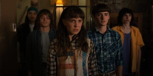 stranger things l to r eduardo franco as argyle, charlie heaton as jonathan, millie bobby brown as eleven, noah schnapp as will byers, and finn wolfhard as mike wheeler in stranger things cr courtesy of netflix  © 2022