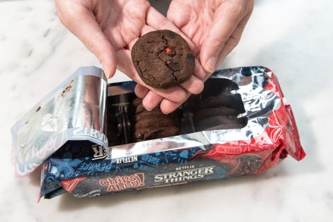 limited edition chips ahoy stranger things with a cookie being held