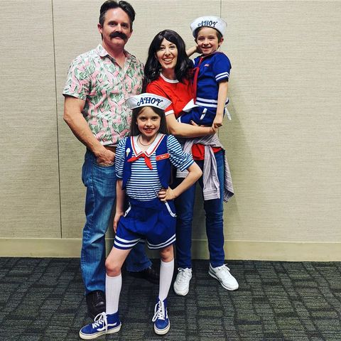 thirfty nerdy and thriving family dressed up as stranger things characters
