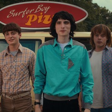stranger things l to r millie bobby brown as eleven, noah schnapp as will byers, finn wolfhard as mike wheeler, charlie heaton as jonathan byers, and eduardo franco as argyle in stranger things cr courtesy of netflix © 2022