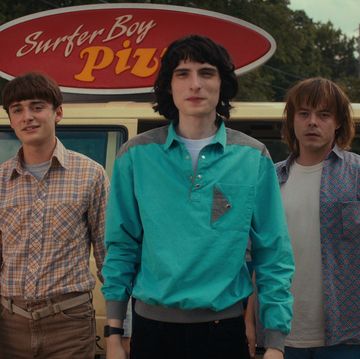 stranger things l to r millie bobby brown as eleven, noah schnapp as will byers, finn wolfhard as mike wheeler, charlie heaton as jonathan byers, and eduardo franco as argyle in stranger things cr courtesy of netflix © 2022