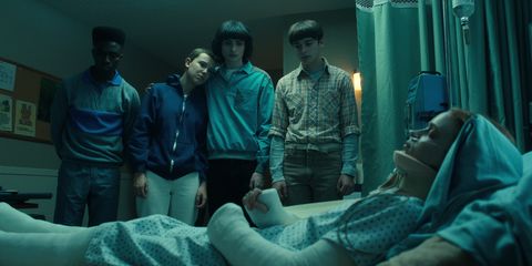 stranger things l to r caleb mclaughlin as lucas sinclair, millie bobby brown as eleven, finn wolfhard as mike wheeler, noah schnapp as will byers, and sadie sink as max mayfield in stranger things cr courtesy of netflix © 2022