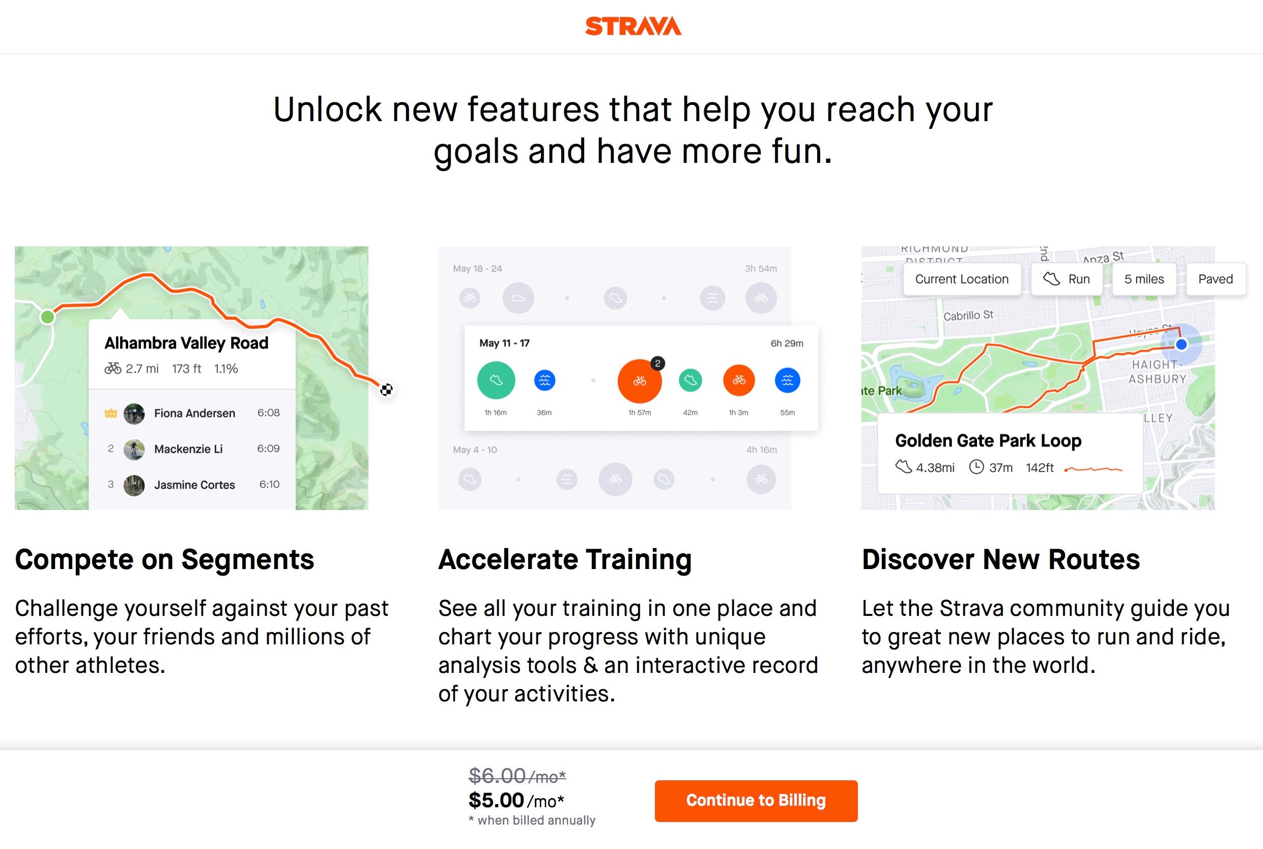 strava subscription screen