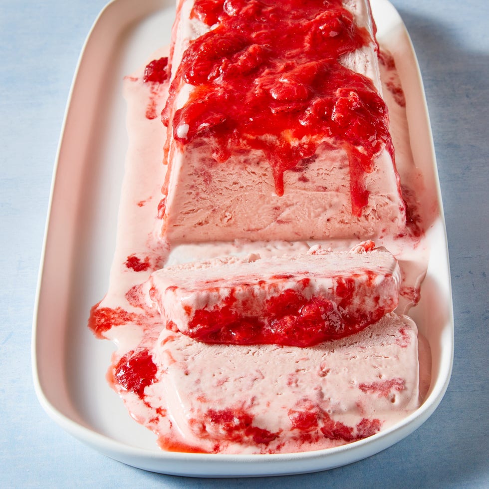 semifreddo topped with strawberries