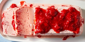 semifreddo topped with strawberries