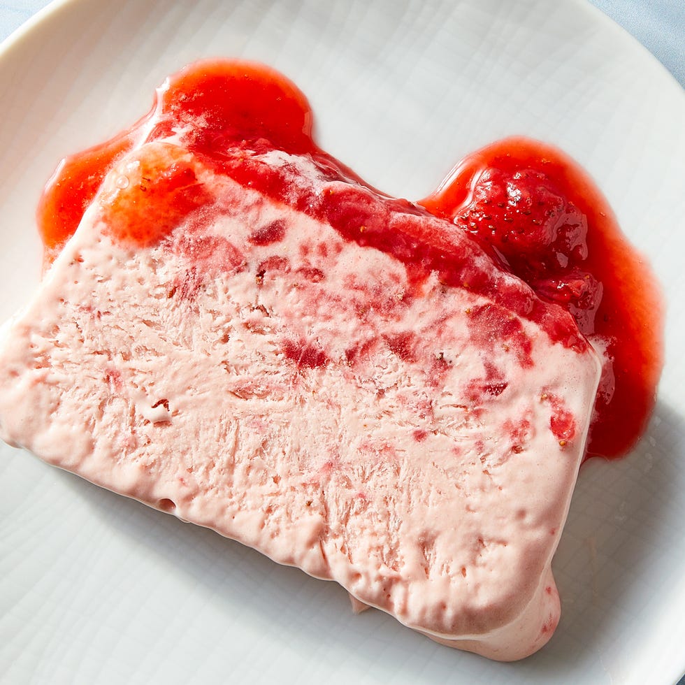 semifreddo topped with strawberries