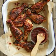 chicken drumsticks coated in a strawberry cabernet barbecue sauce
