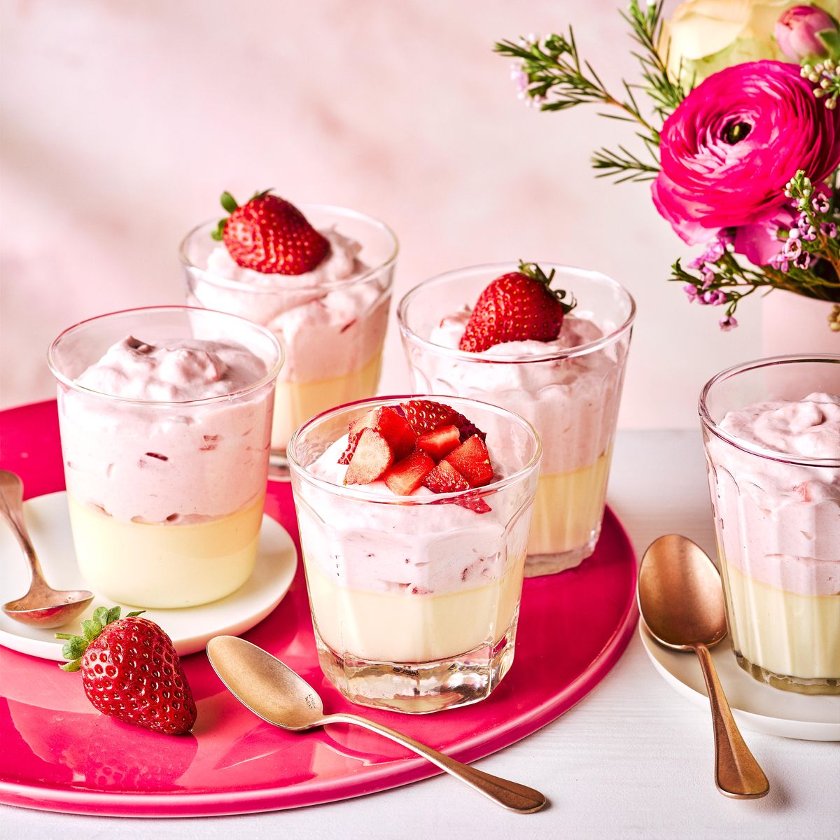 strawberry and clotted cream mousses