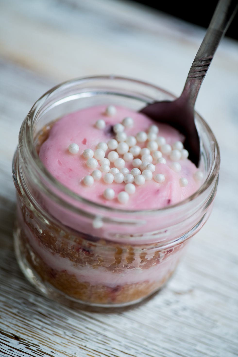 Strawberry cupcake in mason jar