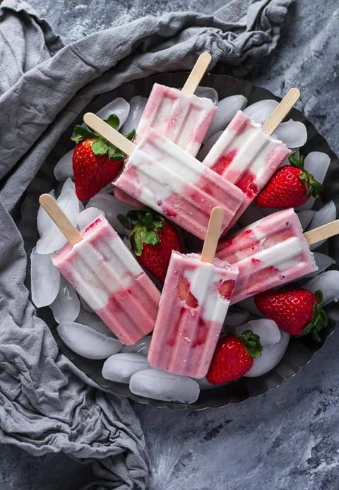 strawberries and cream popsicles on ice
